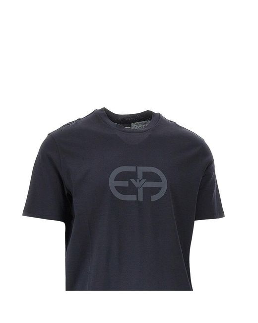 Emporio Armani Blue Logo Print Lyocell-Blend T-Shirt for men