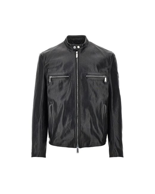 DSquared² Black Leather Biker Jacket for men