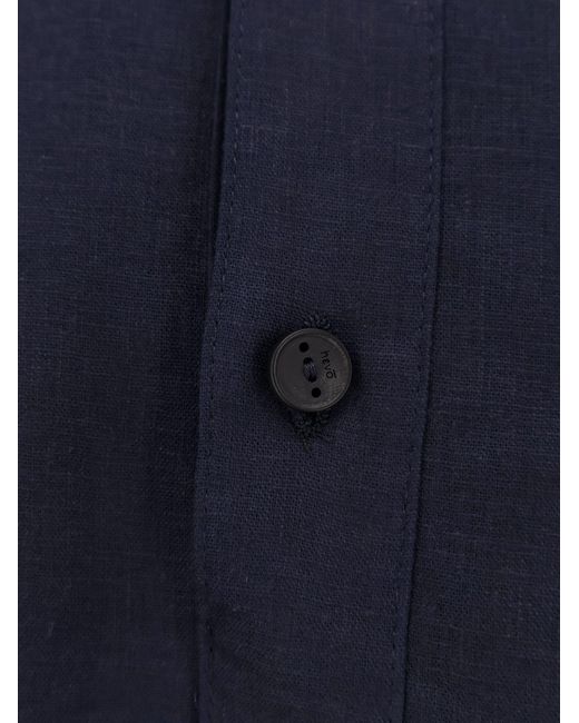 Hevò Blue Shirt Montursi Linen-Blend for men