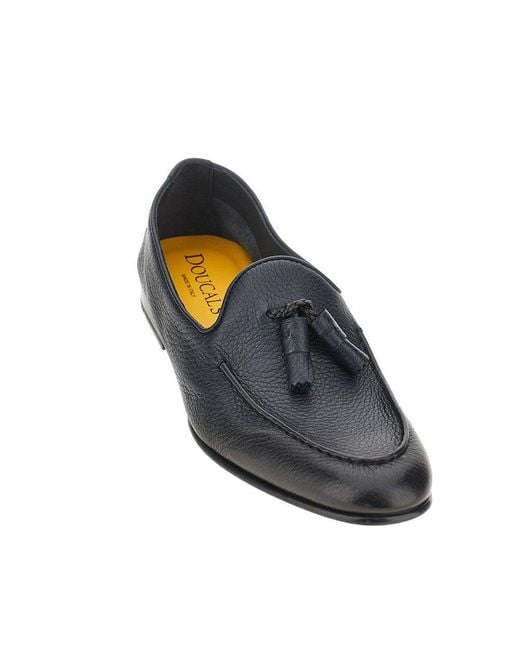 Doucal's Blue Grained Leather Loafers for men