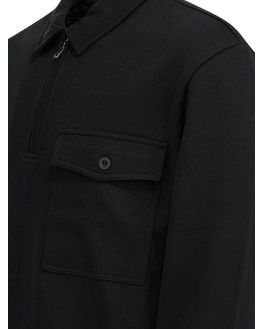 Vince Black Cotton Blend Zippered Polo Shirt for men
