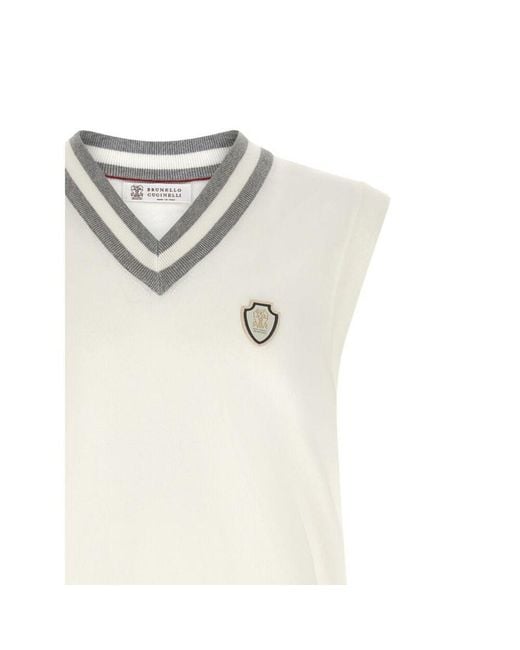 Brunello Cucinelli White V-Neck Vest for men