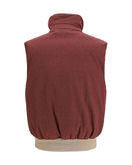 Brunello Cucinelli Red Wool Padded Vest for men