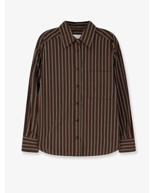 Women's Brown Shirt Striped Cotton