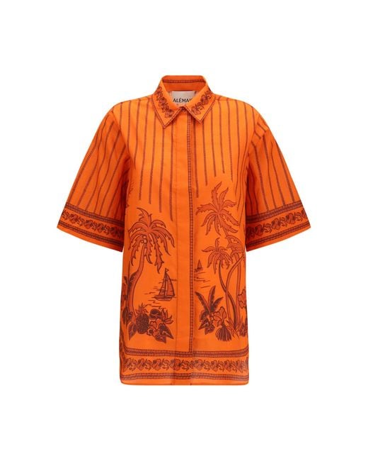 ALÉMAIS Orange Oversized Printed Shirt