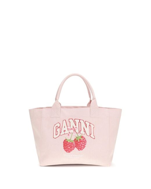 Ganni Pink Raspberry Logo Shopper