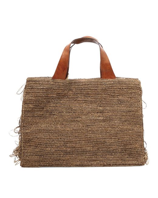 IBELIV Brown Onjadark Tea Raffia Leather Handbag