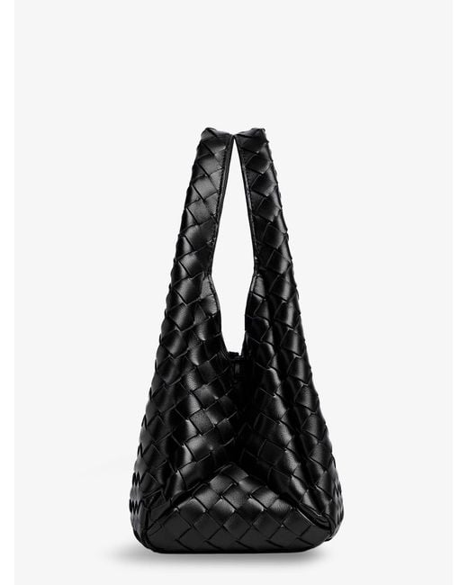 Bottega Veneta Black Campana Leather Shoulder Bag With Intrecciato Motif