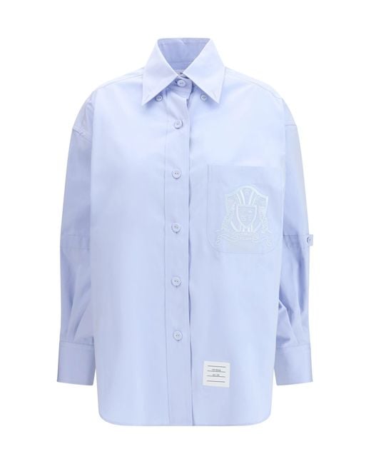Thom Browne Blue Oversized Cotton Shirt