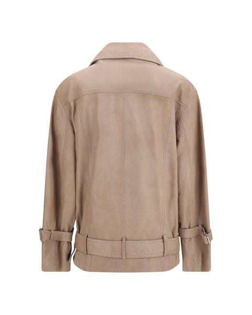 Pinko Brown Leather Biker Jacket