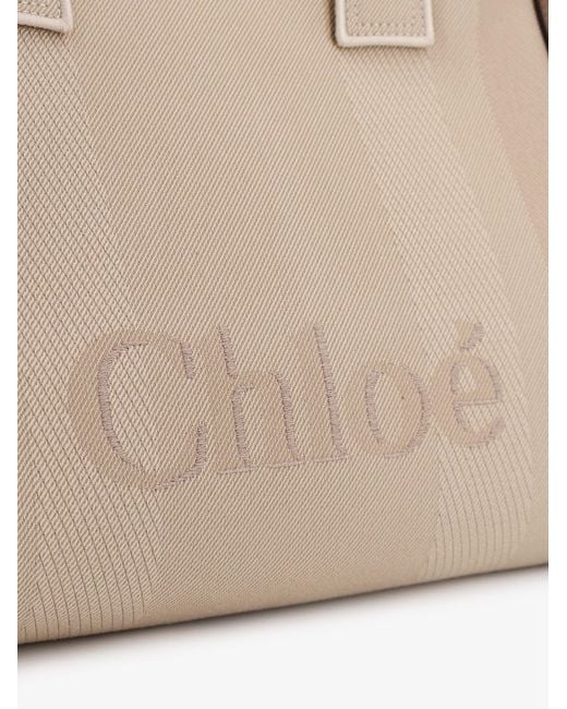 Chloé Natural Striped Jacquard Fabricchloé Carry Crossbody Bag With Oversized Logo On The Front