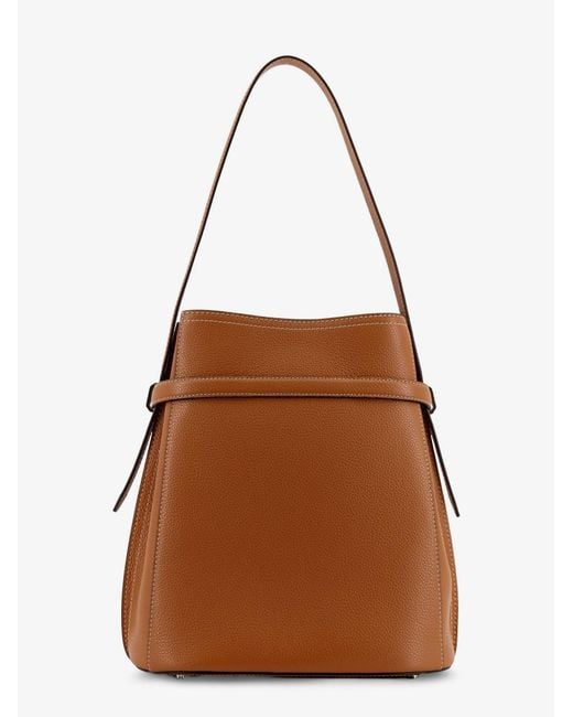 Totême  Brown Textured Leather Bucket Bag With Frontal Strap