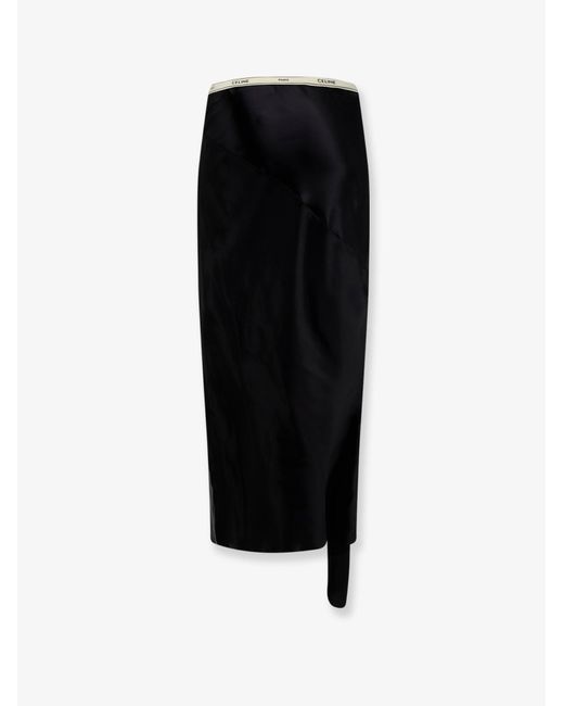 Céline Black Viscose Satin Midi Skirt