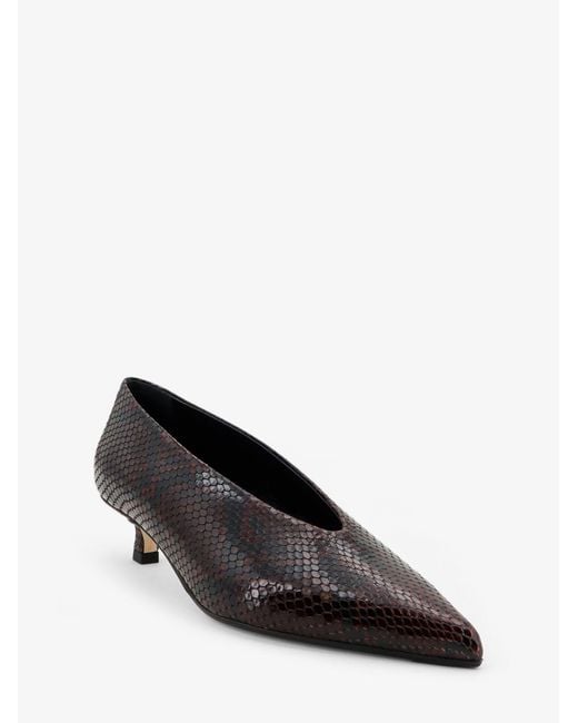 Aeyde Brown Clara Leather Pumps Python Motif