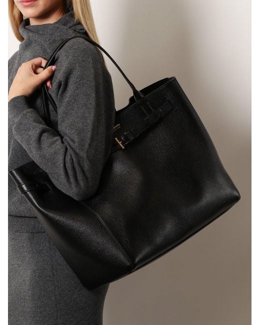 Tom Ford Black Leather Shoulder Bag With Logo