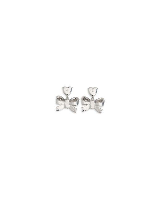 Self-Portrait White Heart-Shaped Crystal Bow Drop Earrings