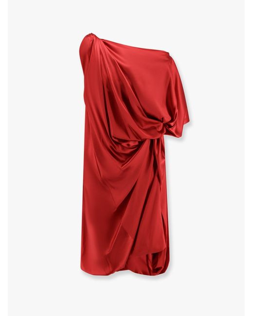 Dries Van Noten Red Dalant Silk Dress With Lateral Knot