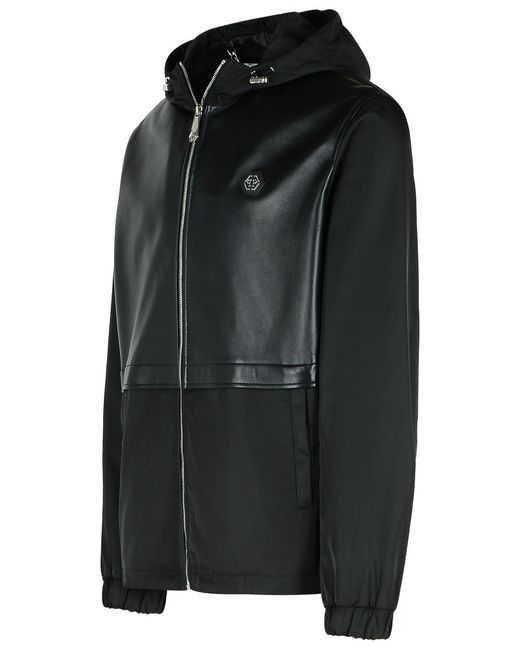 Philipp Plein Black Leather Jacket for men