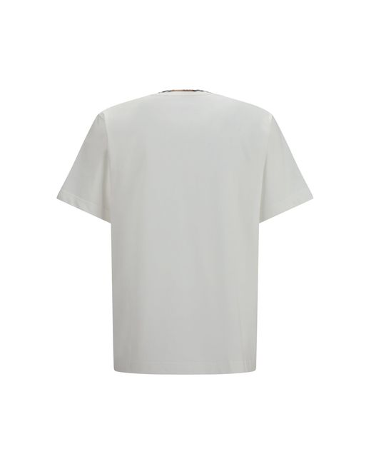 Burberry Gray Cotton T-Shirt With Check Trims for men
