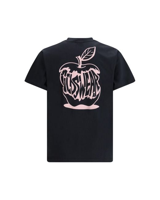 Gcds Black Apple T-Shirt With Graphic Print Anthracite for men