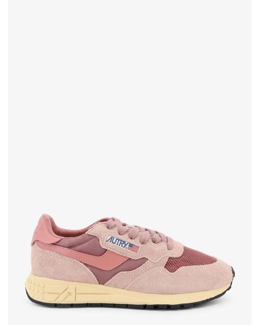 Autry Pink Reelwind Low Mesh And Suede Sneakers