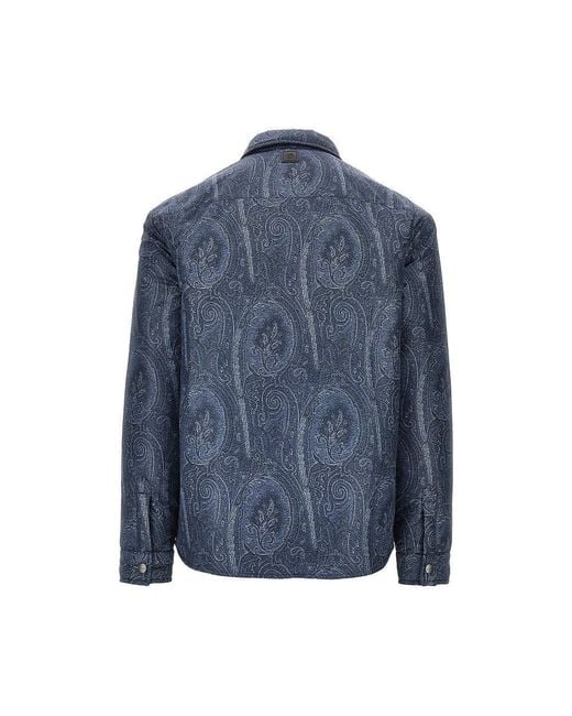 Etro Blue Nylon Oveshirt With Paisley Print for men
