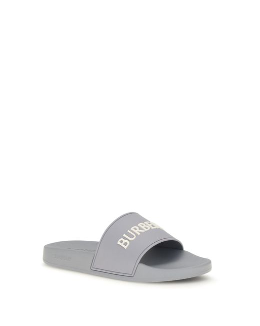 Burberry White Slides Logo