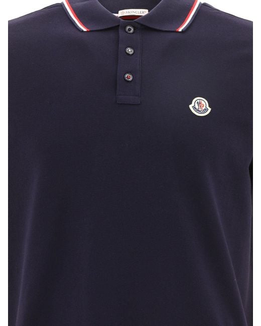 Moncler Blue Cotton Pique Polo Shirt for men