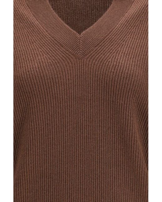 Brunello Cucinelli Brown V-Neck Sweater