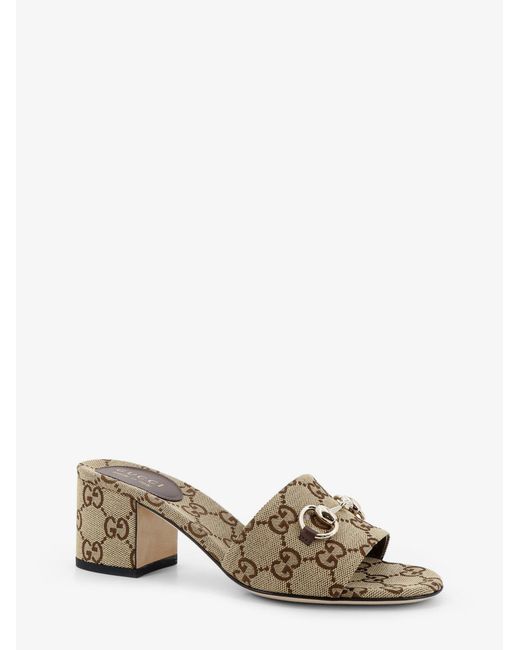 Gucci Natural Gg Fabric Sandals With Metal Horsebit