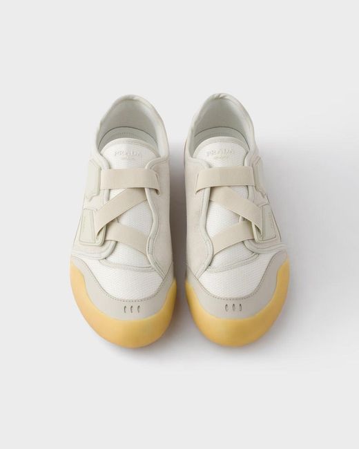 Prada White Speedrock Leather And Mesh Sneakers for men