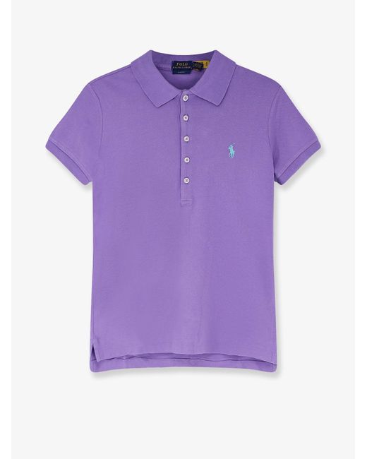 Women's Purple Cotton Blend Polo With Embroidered Logo