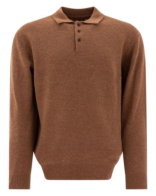 Beams Plus Brown Wool Polo Sweater for men