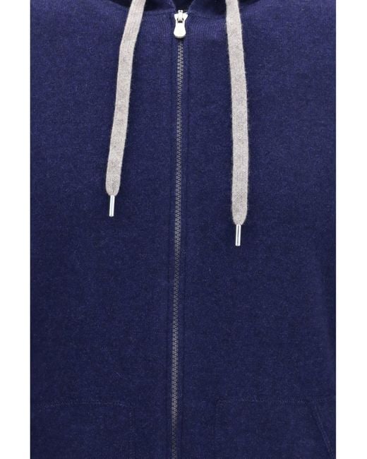 Brunello Cucinelli Blue Cashmere Zip Up Hoodie for men