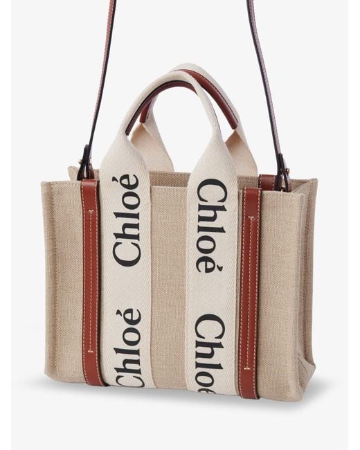 Chloé Pink Woody Linen And Leather Crossbody Bag
