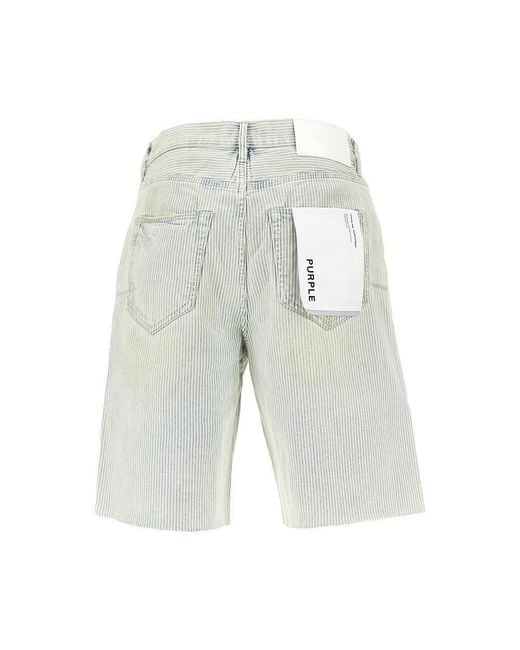 Purple Brand Gray 'P059' Striped Denim Shorts for men