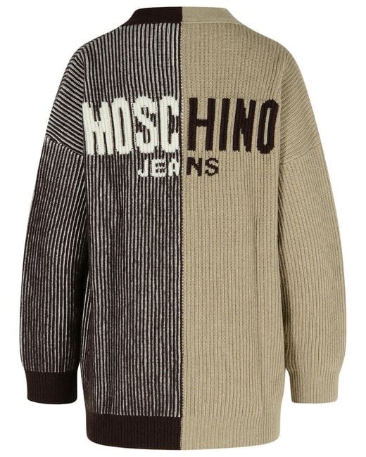 Moschino Brown Two-Tone Cashmere Blend Cardigan