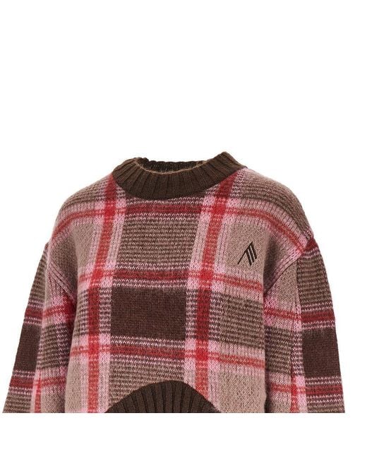 The Attico Red Knitted Sweater With Logo Embroidery
