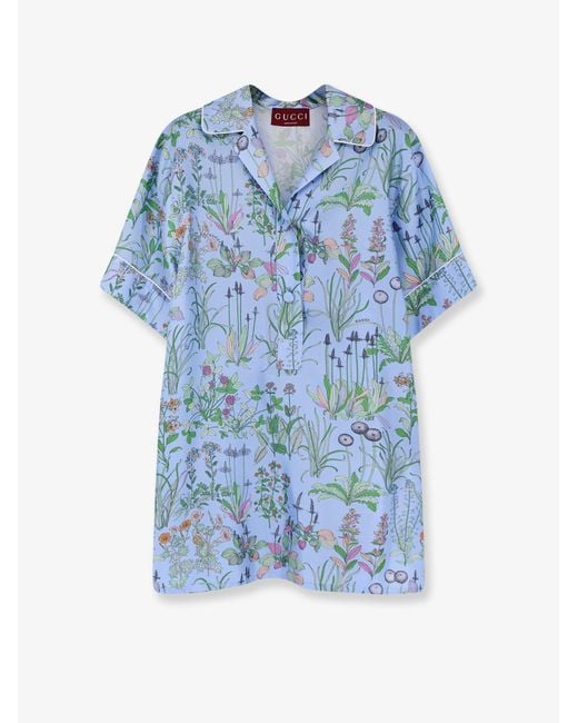 Gucci Blue Printed Silk Shirt