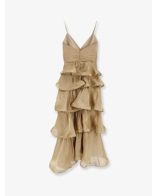 ACTUALEE Metallic Long Flounced Dress