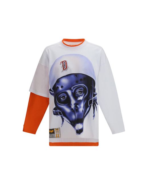 PDF CHANNEL Blue Long-Sleeve T-Shirt With Print Mask for men