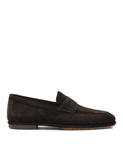 Santoni Black Calf Leather Loafers for men