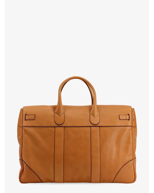 Brunello Cucinelli Brown Leather Travel Bag With Engraved Logo On The Front for men