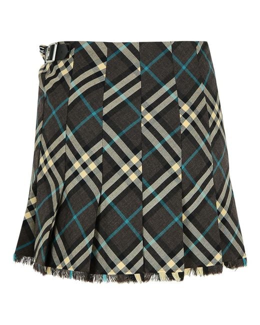 Burberry Green 'Check' Polyester Blend Skirt