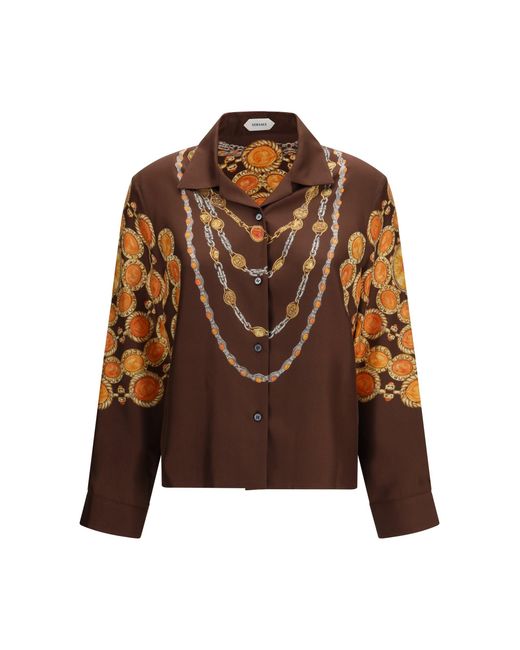 Versace Brown Chain Print Buttoned Shirt