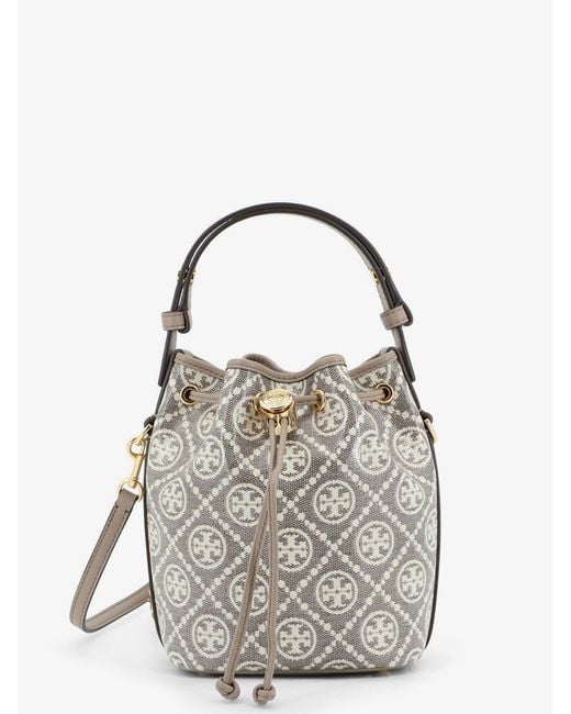 Tory Burch Gray Bucket Bag T Monogram Coated Canvas