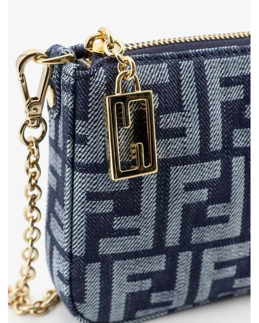 Fendi Blue Baguette Ff Jacquard Fabric Clutch Bag