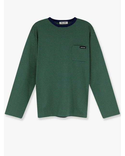 Women's Green Cotton T-Shirt With Striped Pattern