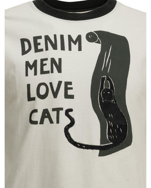 Kapital White Ring Denim Love Cats T-Shirt for men