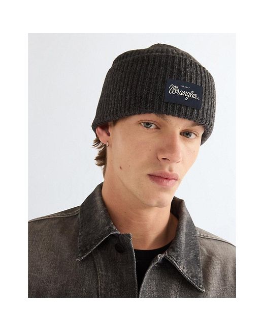 Wrangler Black Ribbed Wool Beanie for men